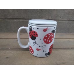 Caneca Porcelana Infusora Chá Decorada Com Peneira E Tampa - 3