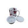 Caneca Porcelana Infusora Chá Decorada Com Peneira E Tampa - 1