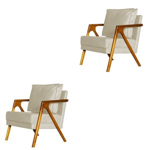 kit 2 Poltronas Cadeira Marilia Recepção - Linho Bege