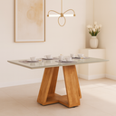 Ver imagem 1 de Mesa Retangular de Jantar com Tampo de Vidro para Sala de Estar e Cozinha:off White