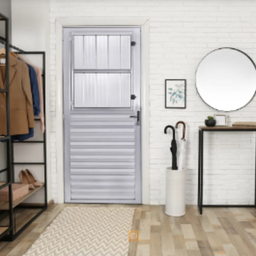 Porta Social com Postigo Vidro Boreal Alumínio Brilhante - Linha 25 - 210cm - 90cm - Esquerdo - 2