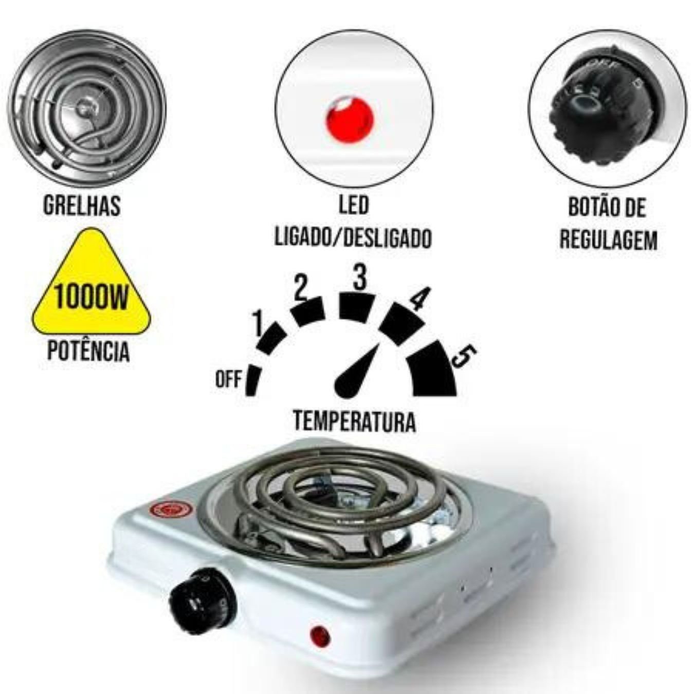 Fogão Elétrico 1 Boca Camping 1000w Portatil Voltagem:127v - 4