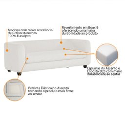 Sofá 3 Lugares Luxo Recepção Escritorio Sala Veneza 180cm Bouclé - 4