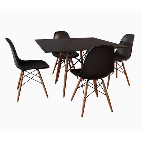 Jogo De Mesa Tampo Quadrado Preto 90Cm 4 Cadeiras Pretas