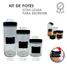 Conjunto 3 Potes Vidro Com Tampa E Adesivo Lousa P/ Escrever - 2