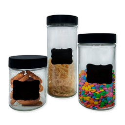 Conjunto 3 Potes Vidro Com Tampa E Adesivo Lousa P/ Escrever - 1