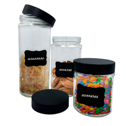 Conjunto 3 Potes Vidro Com Tampa E Adesivo Lousa P/ Escrever - 5
