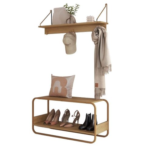 Sapateira Banco Luna 90 Cm Pes Metalicos e Prateleira Oslo Hanover Dourado Artesano