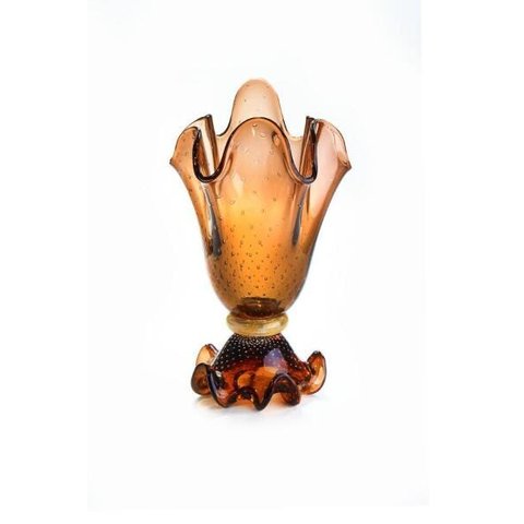 Vaso em Cristal Murano Marrom com Ouro 24 K - São Marcos