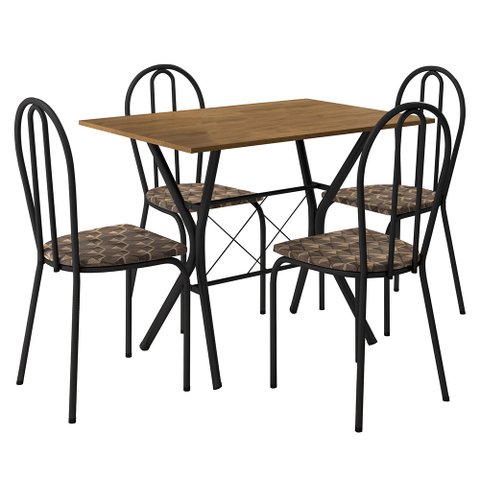 Kit Mesa de Jantar Jade 91 Cm Nature com 04 Cadeiras Texas Palha Ferro Preto - Pallazio