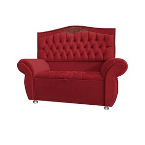 KIT Cabeceira + Recamier Baú Dunas Dubái Vermelho veludo Linha Alta 1,60 casal Dalaqua-Decor