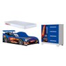 Conjunto Quarto Infantil Carros - Cama Solteiro Proteção Lateral com Colchão e Comoda Mdf - Azul - 2
