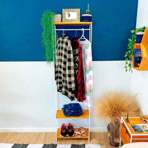 Arara Armário Modular Industrial Slim Carvalho e Branco