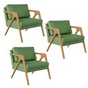 Ver imagem 1 de Kit 03 Poltronas Decorativa Sala Pietra Com Estrutura Madeira L02 Facto Verde Musgo - Lyam Decor