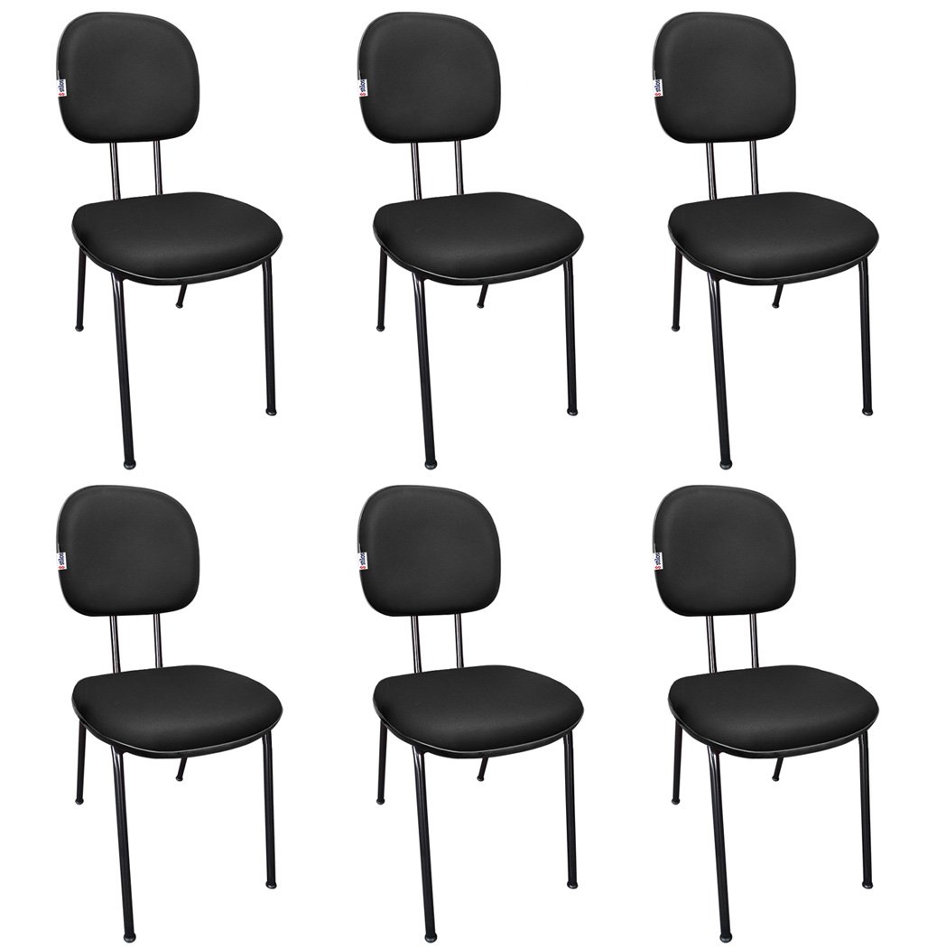 Kit 6 Cadeiras Secretária Fixa Pé Palito para Escritório Couro Ecológico Preta