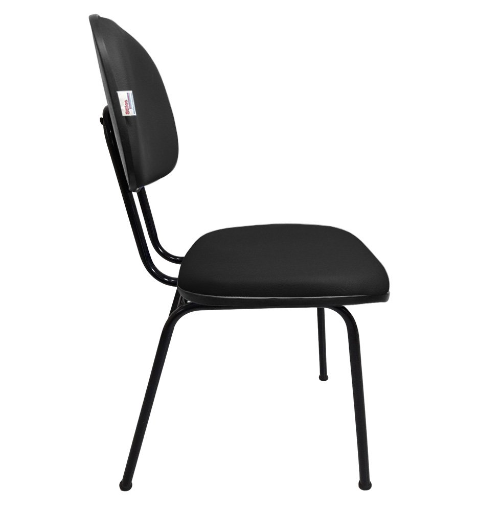 Kit 6 Cadeiras Secretária Fixa Pé Palito para Escritório Couro Ecológico Preta - 3