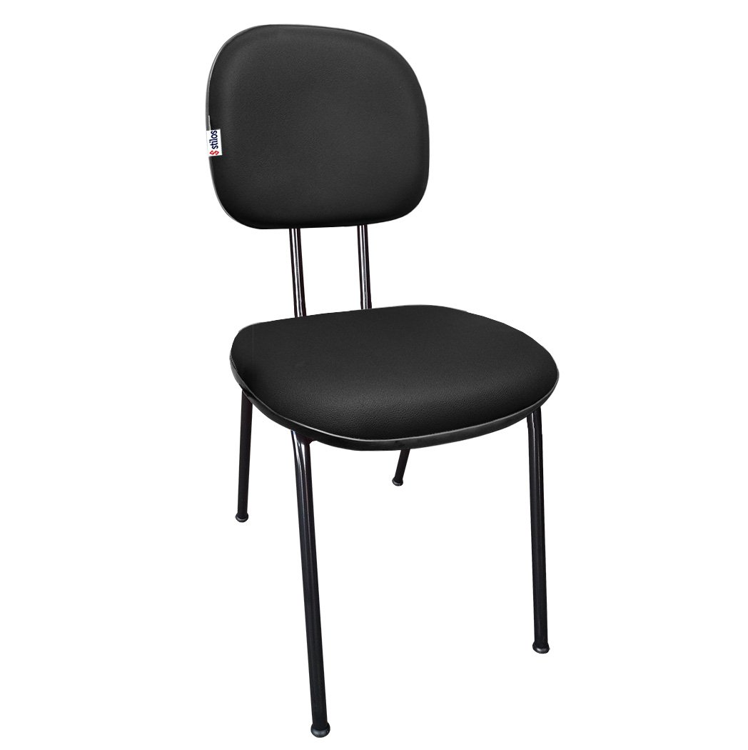 Kit 6 Cadeiras Secretária Fixa Pé Palito para Escritório Couro Ecológico Preta - 2