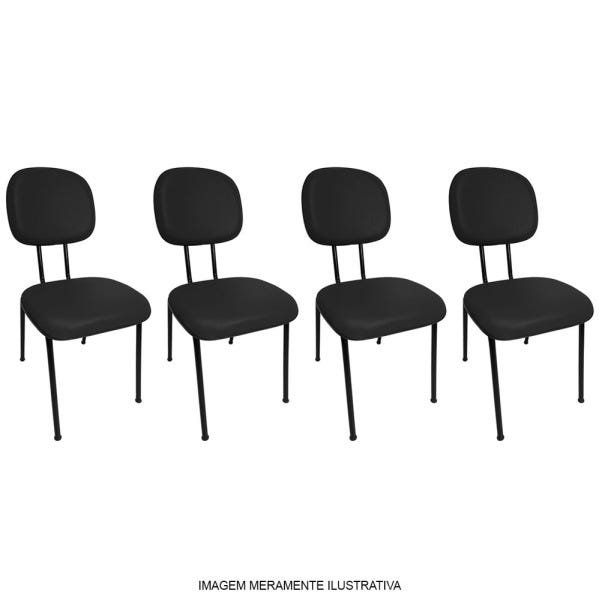 Kit 4 Cadeiras Secretária Fixa Pé Palito para Escritório Couro Ecológico Preta