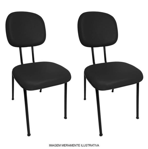 Kit 2 Cadeiras Secretária Fixa Pé Palito para Escritório Couro Ecológico Preta