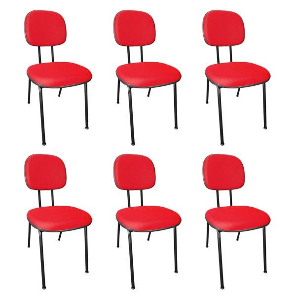 Kit 6 Cadeira Secretária Fixa Pé Palito Jserrano Vermelho para Escritório - 1