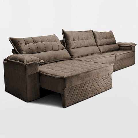Sofá Retrátil e Reclinável 3,90m com Molas e Espuma D33 Thunder Velusoft Castor Cama Inbox