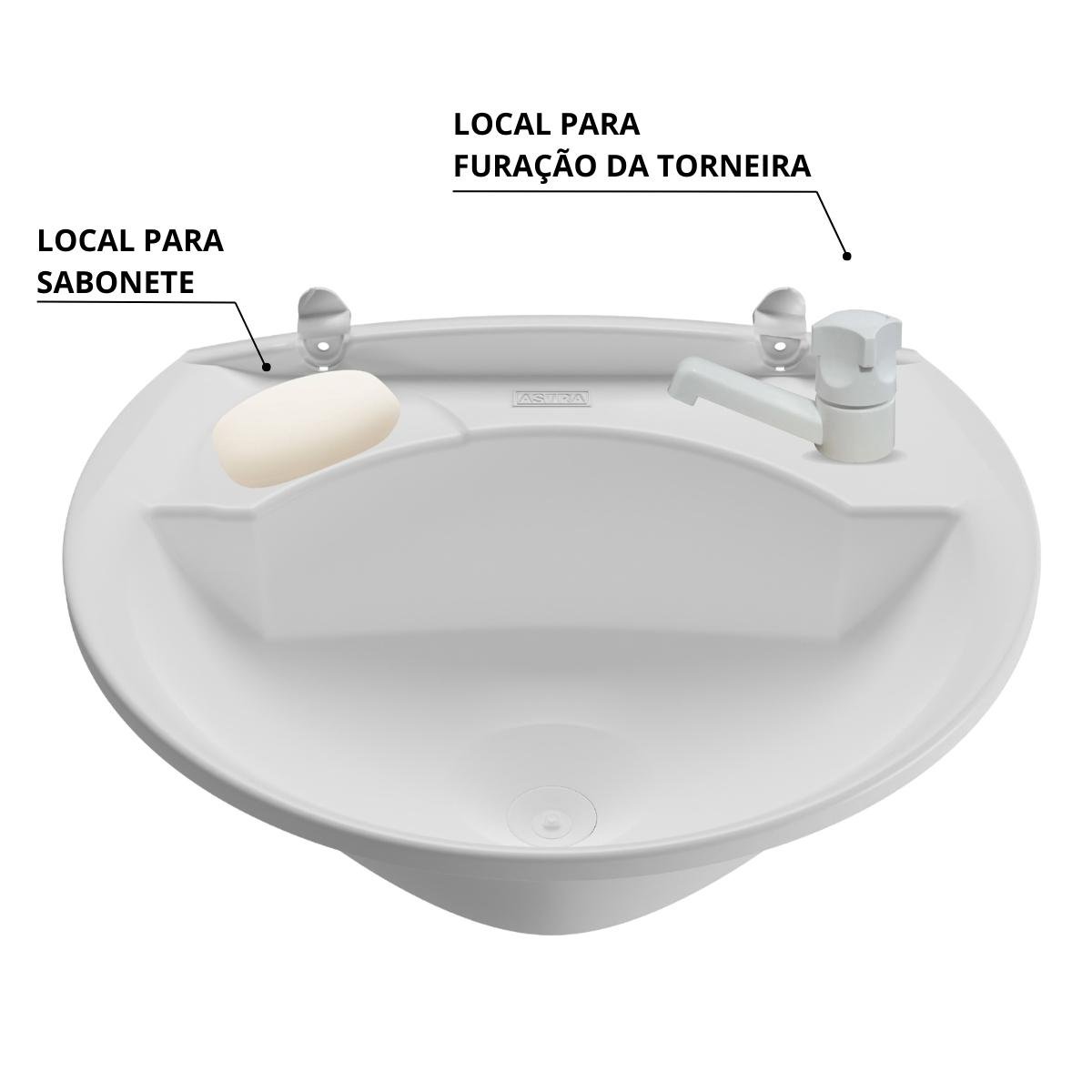 Pia Lavatório Banheiro 4L + Torneira Branca + Sifão Universal Sanfonado + Fita Veda Rosca - 10