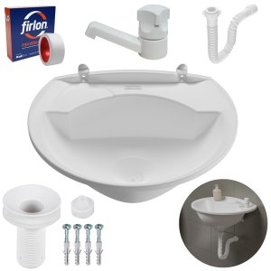Pia Lavatório Banheiro 4L + Torneira Branca + Sifão Universal Sanfonado + Fita Veda Rosca
