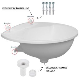 Pia Lavatório Banheiro 4L + Torneira Branca + Sifão Universal Sanfonado + Fita Veda Rosca - 11
