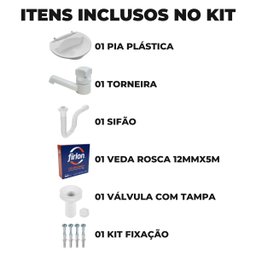Pia Lavatório Banheiro 4L + Torneira Branca + Sifão Universal Sanfonado + Fita Veda Rosca - 4