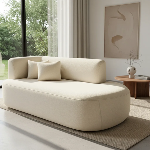 Sofá Orgânico Divã Estofado Sala Recepção Seed 180 Cm Zahav:off White/bouclé Braça Lado Direito
