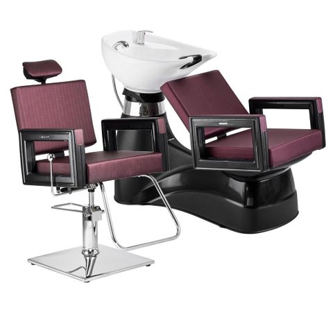 Kit Salão Cadeira Hidráulica + Lavatório com Cuba Reclinável Dompel Roxo
