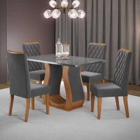 Mesa de Jantar 4 Lugares Los Angeles com Vidro - Panorama Móveis