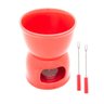 Aparelho Fondue 4 Pç De Porcelana P/2 Pessoas Vermelho 400Ml - 1