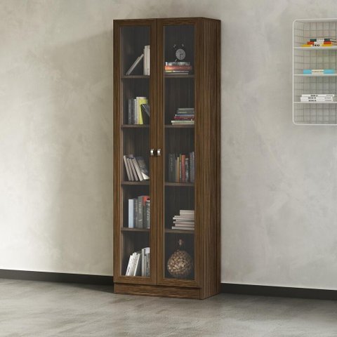 Armário Estante Com 2 Portas De Vidro Cr25069 Nogal