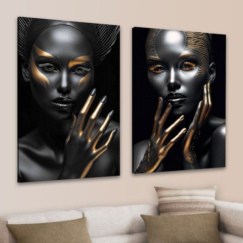Kit Quadros Decoração Sala Mulheres Negras Grandes em Canvas