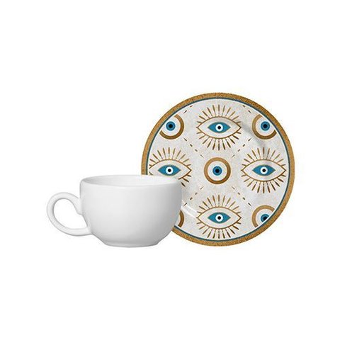 Conjunto com 6 Xícaras de Café com Pires Olho Grego 85ml