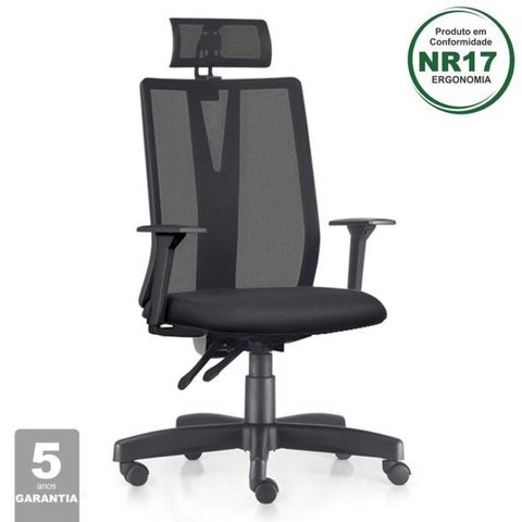 Cadeira Giratória Addit Ergonômica Presidente para Escritório Reclinável com Apoio Cabeça Preta