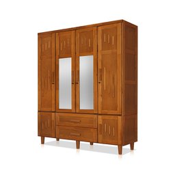Guarda Roupa em Madeira Maciça 4 Portas 2 Portas com Espelho Imperatriz Castanho - 3