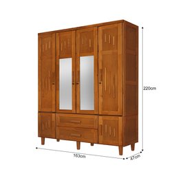 Guarda Roupa em Madeira Maciça 4 Portas 2 Portas com Espelho Imperatriz Castanho - 5