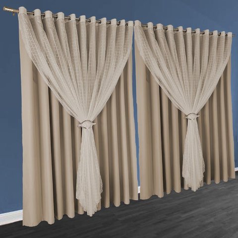 cortina blackout Fiori corta luz 7,00 x 2,40 c/voal bege