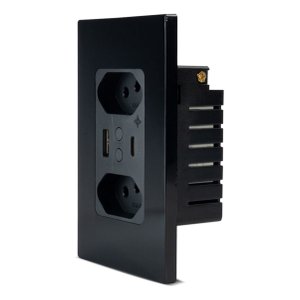 Tomada Inteligente Dupla Wifi Ekaza Usb + C 10a 3 Pinos Smart Alexa Google Bivolt Preta