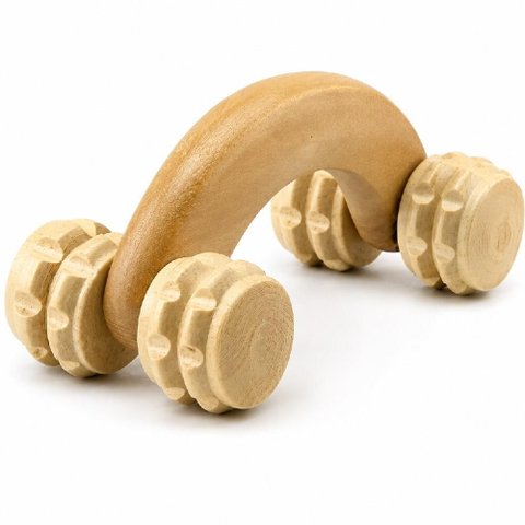 Massageador Bambu Carrinho 4 Rodas Corporal Antistress Massagem Relante Anti Dor Manual Costas Ombro