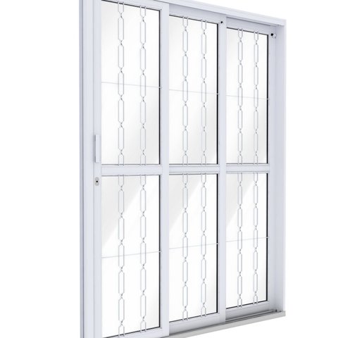 Porta de Aço Correr Lateral 3 Folhas com Grade Mosaico 213x150cm Riobras Pronto Branco