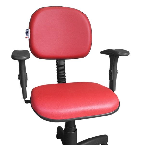Cadeira Secretária Giratória com Braços Digitador e Regulagem Altura Vermelho - 3