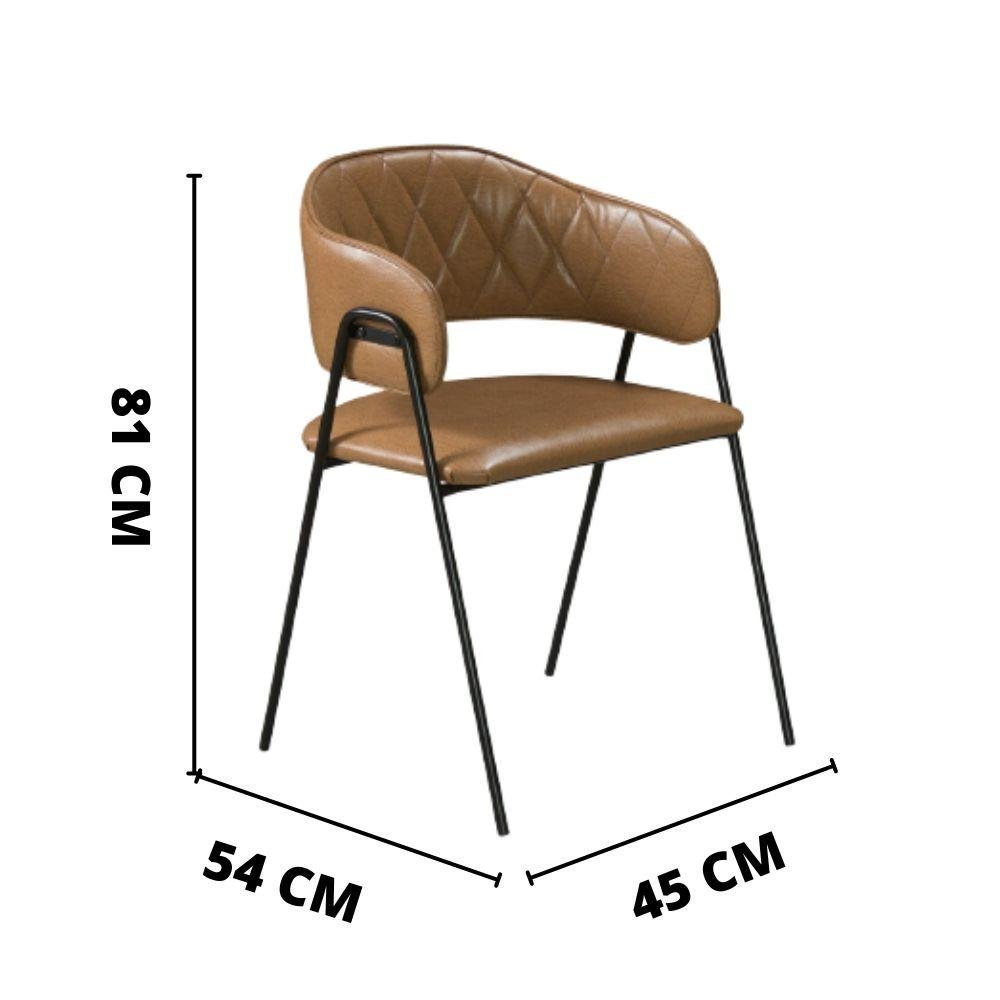 Conjunto 2 Cadeiras Veneza no Couro Caramelo e Metal Preto - 2