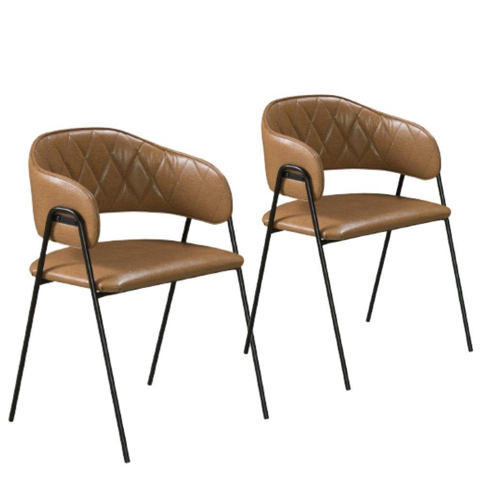 Conjunto 2 Cadeiras Veneza no Couro Caramelo e Metal Preto - 1
