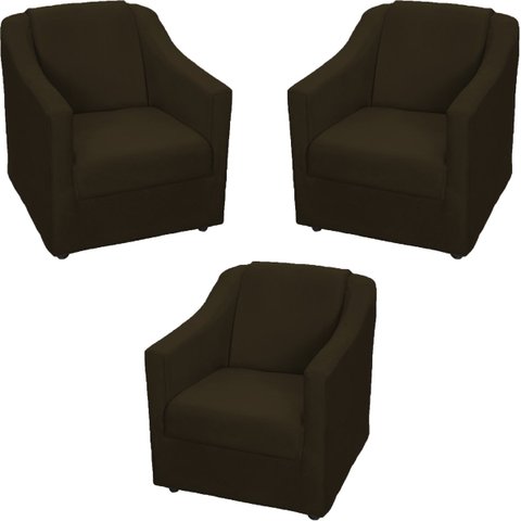 Kit 3 Poltronas Decorativas Para Sala De Espera Recepção Escritório Consultório Suede