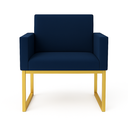 Ver imagem 5 de Kit 2 Poltronas Reforçada Recepção Base Metálico Dourado Azul-Marinho