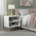 Ver imagem 1 de Mesa de Cabeceira Retrô 40cm Pés Palito MDF 15mm Branco Mesa de Cabeceira Já Montada