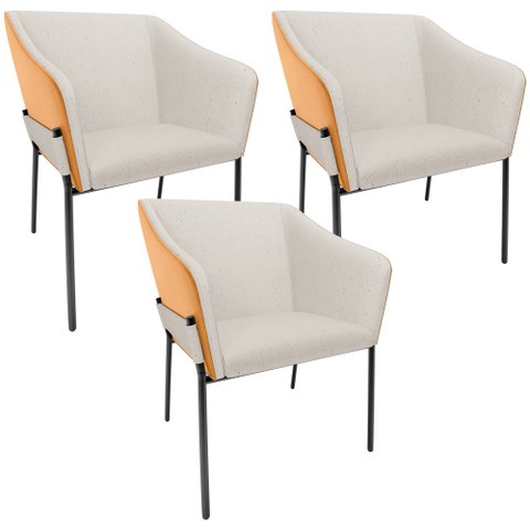 Kit 3 Cadeiras para Sala de Jantar Estar Living Olívia L02 Linho Cru Couríssimo Whisky - Lyam Decor
